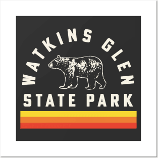 Watkins Glen State Park Souvenir Bear Retro Vintage Stripes Posters and Art